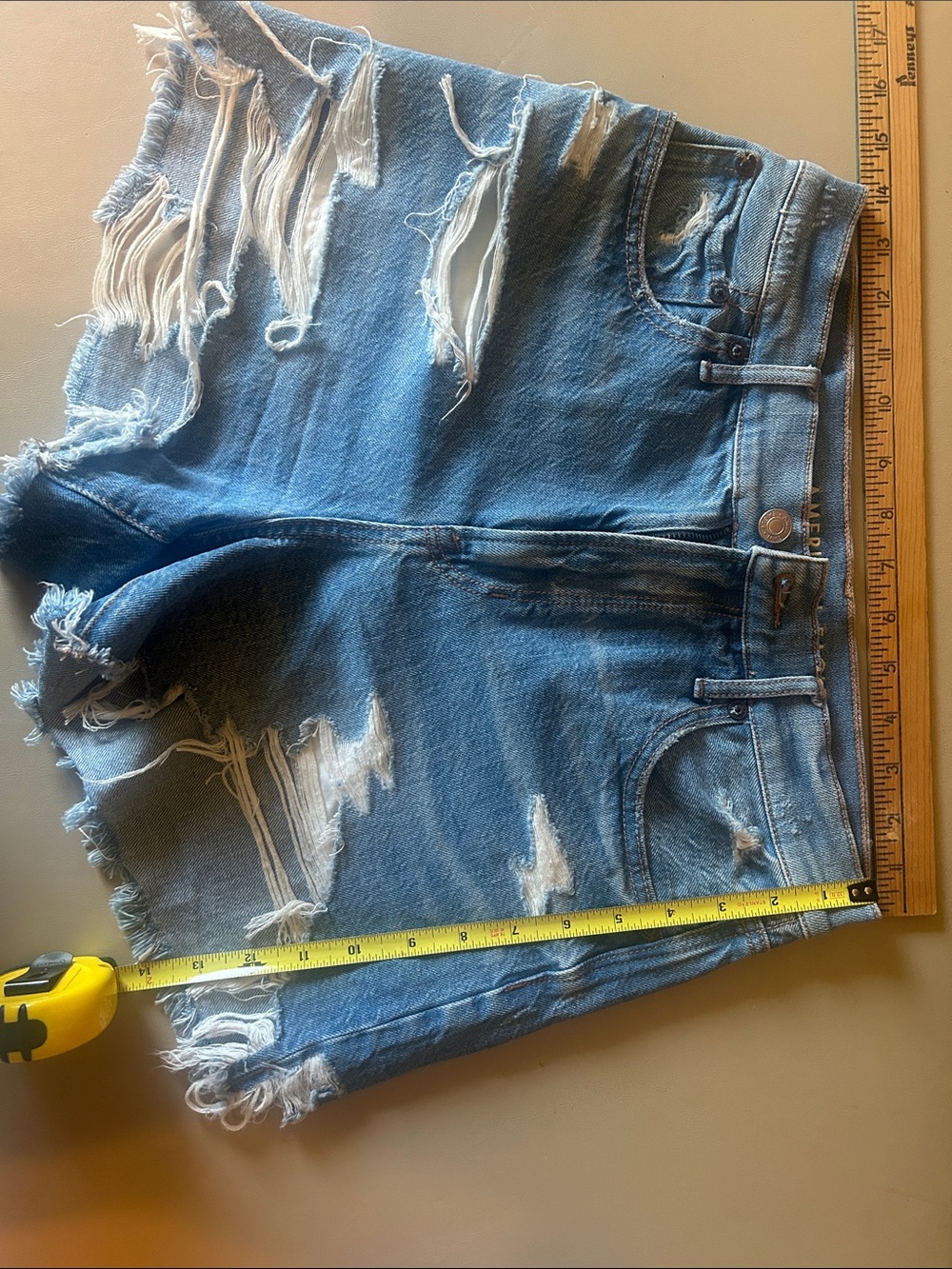 American Eagle Outfitters Distressed Light Blue Denim Shorts